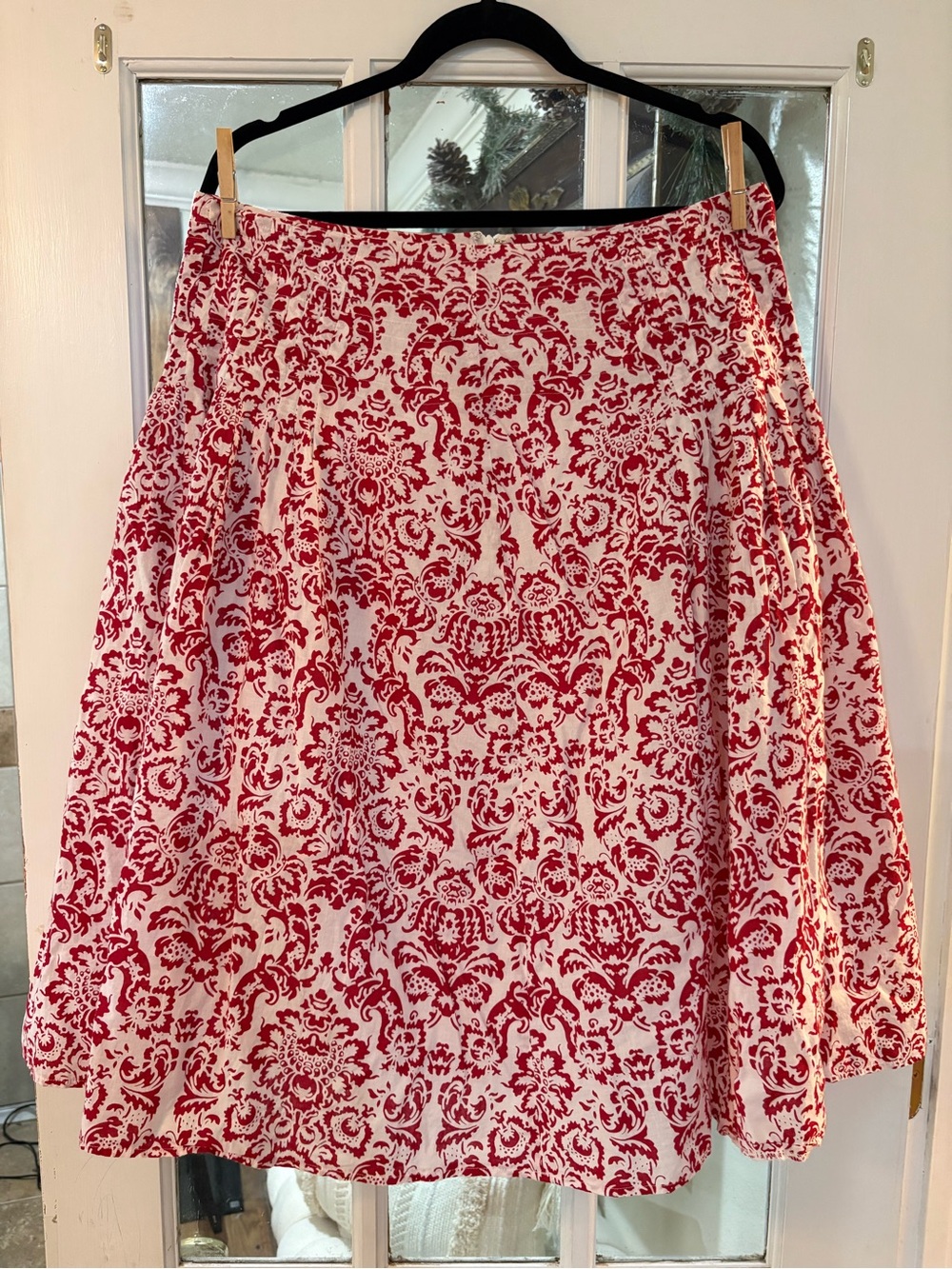 Lapis Red & Ivory Floral Midi Skirt XL Cottagecore Cotton Lined NWOT - Picture 3 of 9